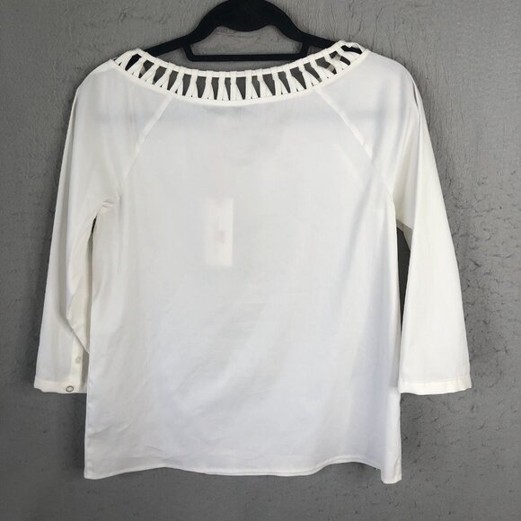 Vineyard Vines Top Womens 0 White Poplin Basketweave Stretch Beach Prep NEW - Picture 4 of 16